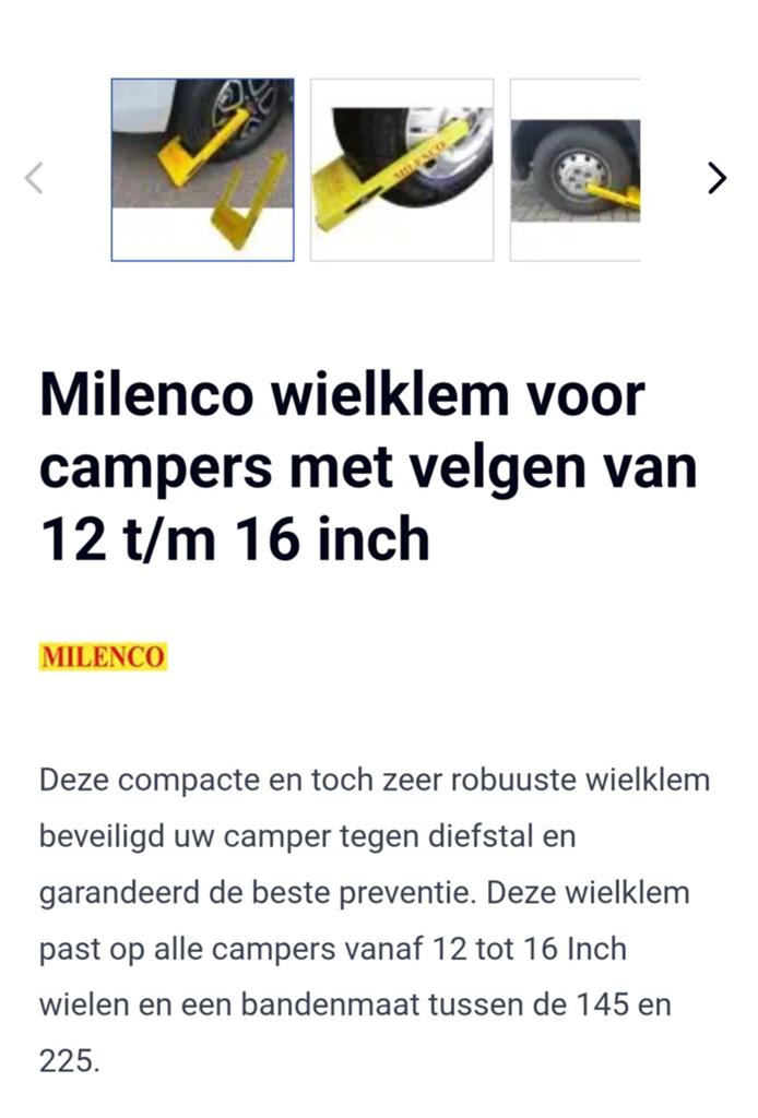 Milenco wielklem voor campers 12-16 inch, Auto diversen, Anti-diefstal, Ophalen, Gebruikt
