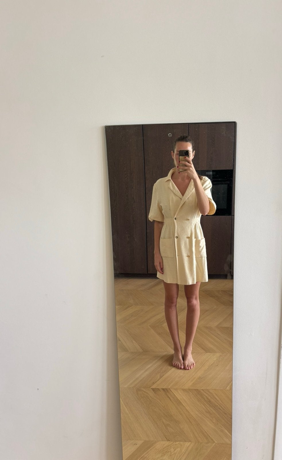 Sandro Paris tweed blazerjurk / jurk crème – maat 1 (S), Wit, Ophalen of Verzenden, Zo goed als nieuw, Maat 36 (S)