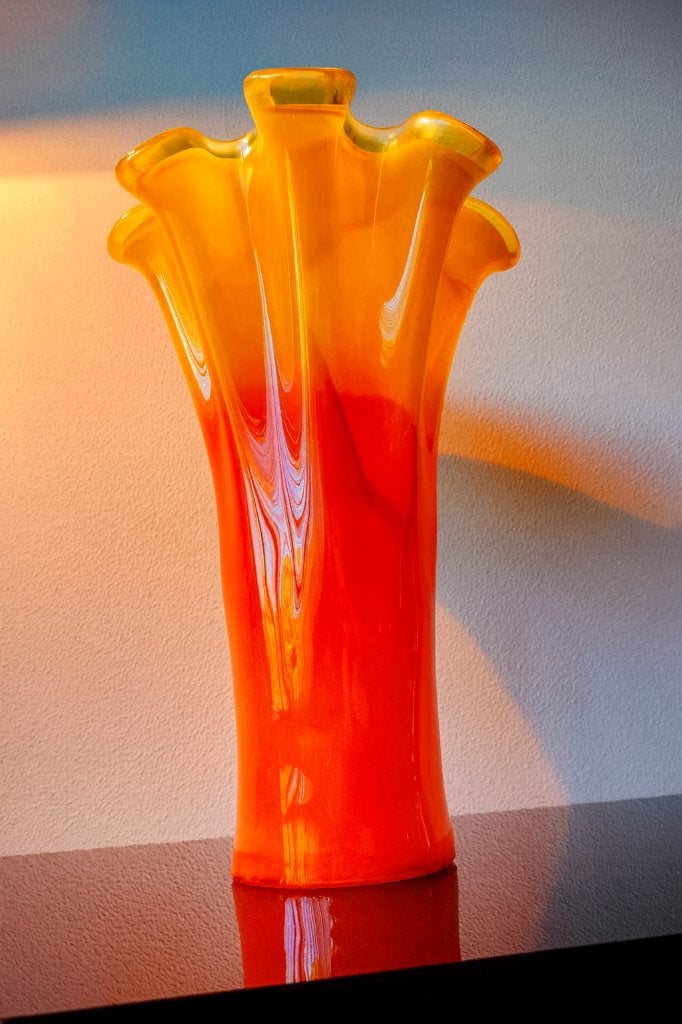 Murano Vaas Zwaar Oranje Geel ca 1970, Ophalen of Verzenden