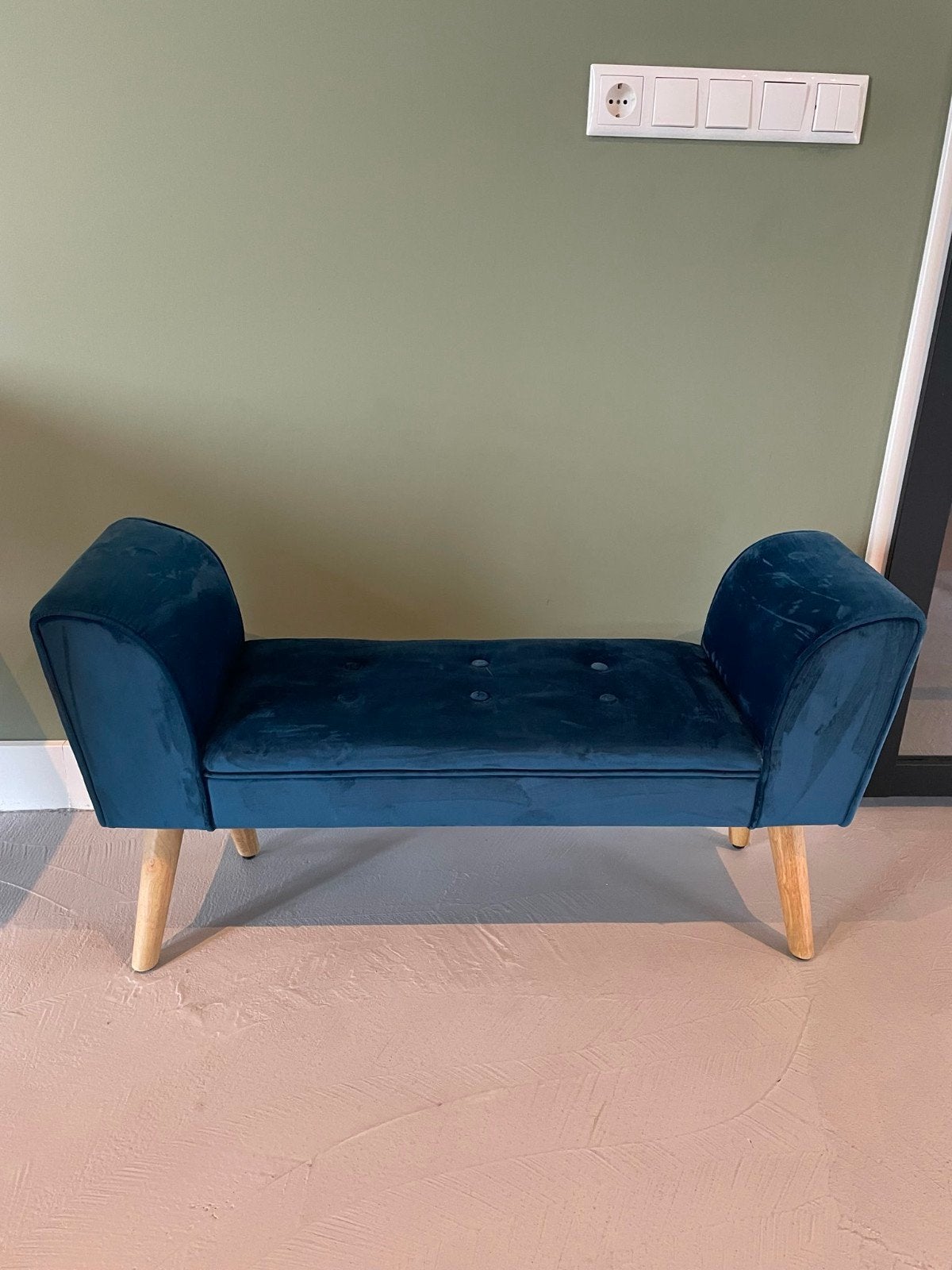 Voetenbankje, Oosters, Blauw, Halbankje., Ophalen, Modern, Fluweel, Minder dan 75 cm, 150 tot 200 cm