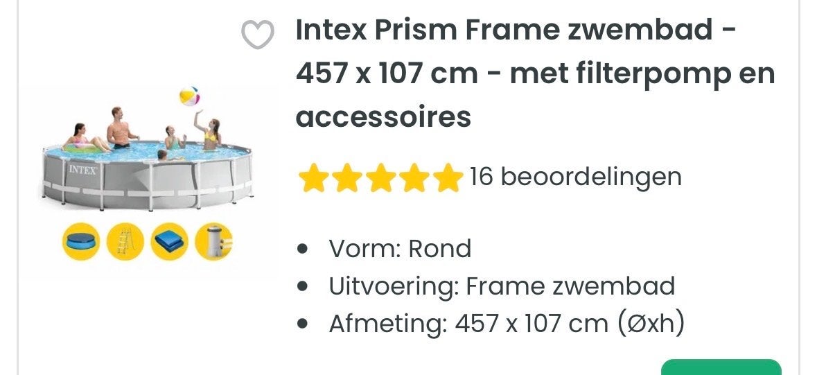 Intex Prism Frame Zwembad 457x107cm compleet, Tuin en Terras, Zwembaden, 80 tot 120 cm, Rond, Ophalen of Verzenden, 300 cm of meer