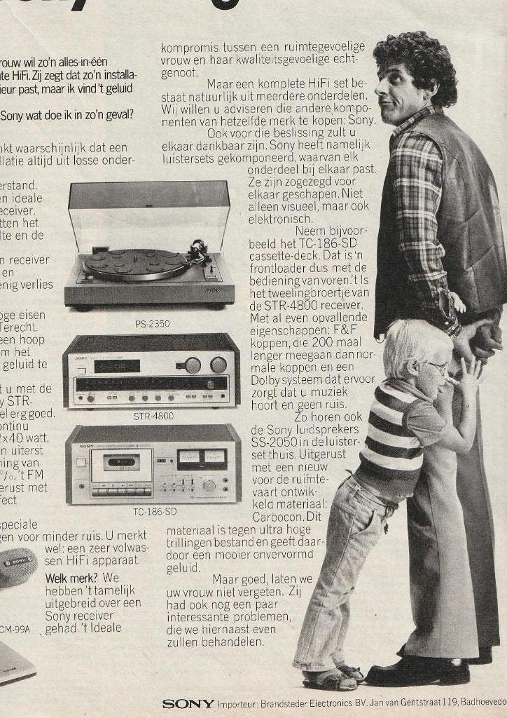 Retro reclame 1976 Sony platenspeler jongetje beetje stout, Verzenden, Overige typen