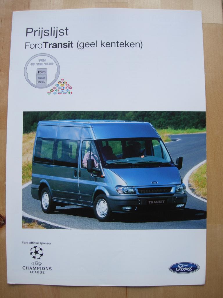 Ford Transit Prijslijst Brochure 2001 – Bus Kombi, Ford, Ophalen of Verzenden, Zo goed als nieuw, Ford