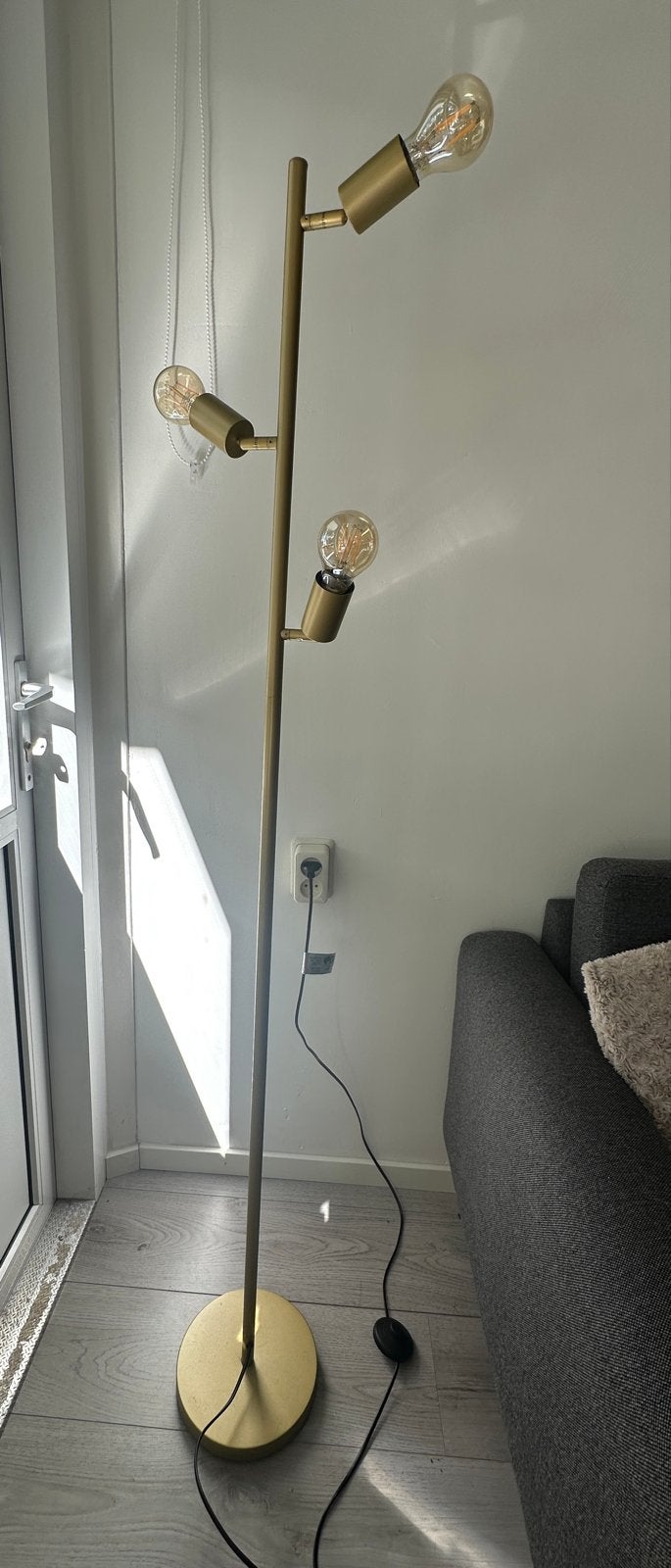 LIVARNO home LED Vloerlamp - Goudkleurig, 3x E27, Ophalen, E27 (groot), Zo goed als nieuw, Metaal