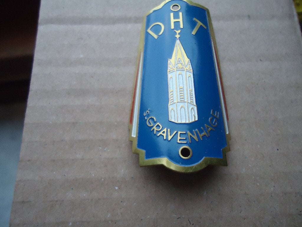 Zeer oud balhoofdplaatje DHT De Haagsche Toren Oude Fabriek, Oldtimerfiets, Overige materialen, Overige typen, Nieuw