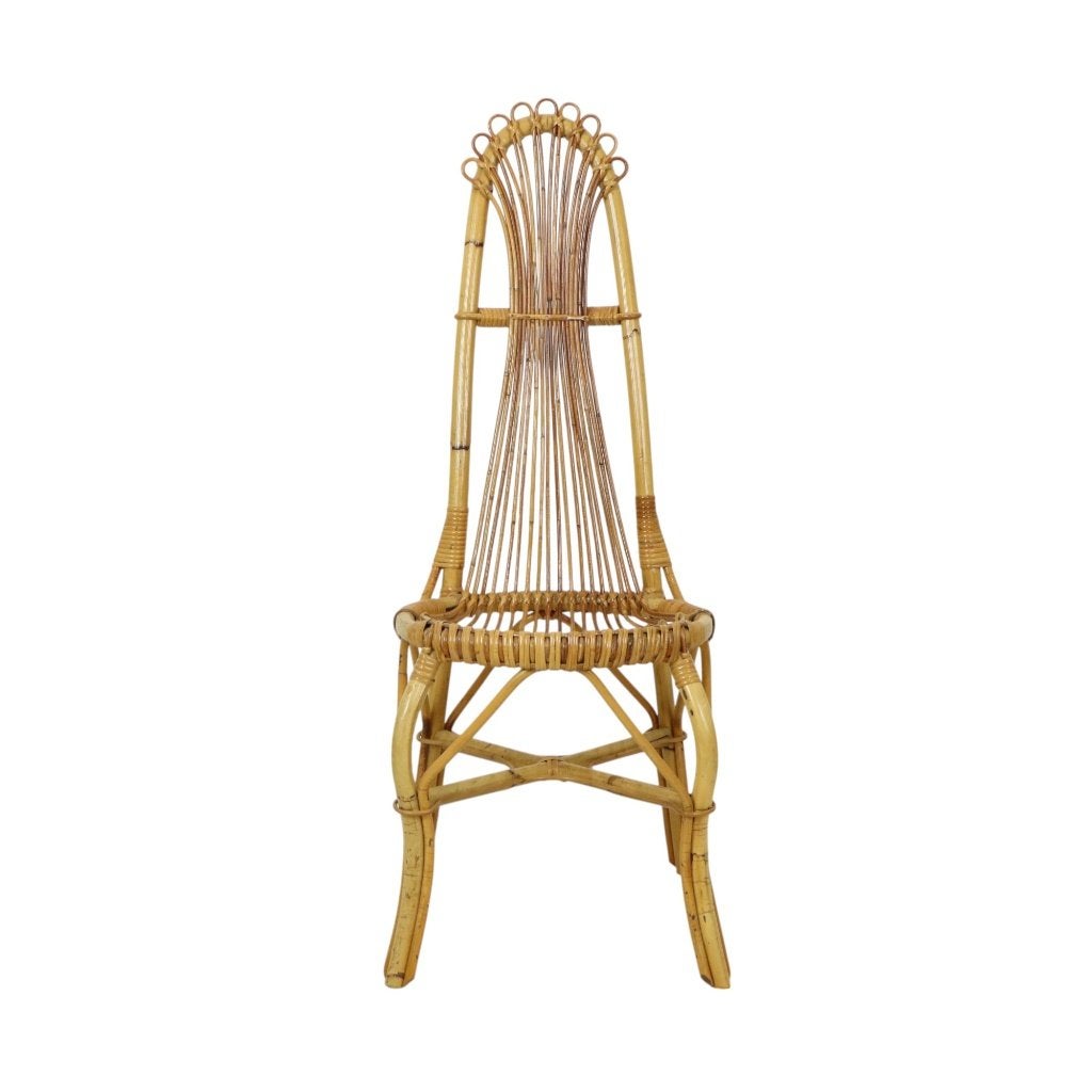 Mid Century Boho Bamboe Rotan Stoel Italiaans Sixties Design, Ophalen, Gebruikt, Bruin, Boho