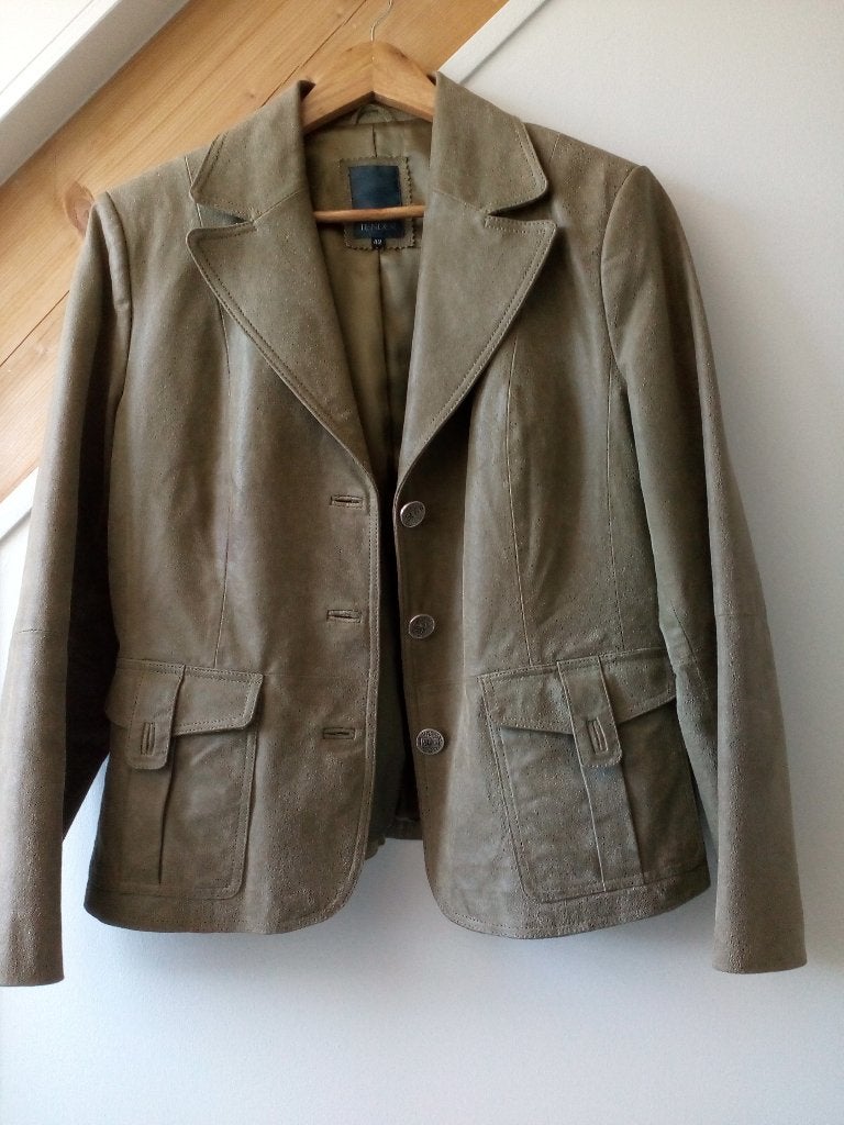 Kaki groen Leren jasje. Tender. XL / 42 / 14., Maat 42/44 (L), Ophalen of Verzenden, Zo goed als nieuw, Jasje
