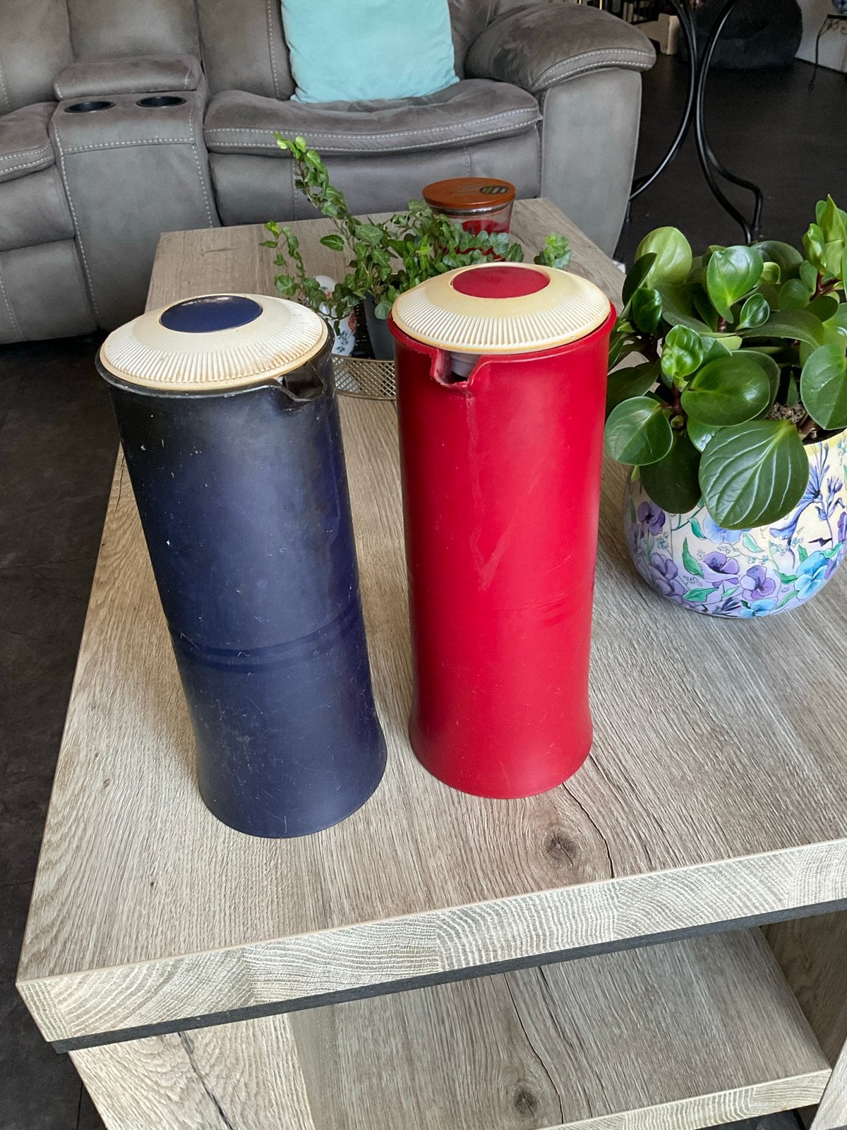 Vintage Tupperware Thermoskannen Set - Rood en Blauw, Ophalen of Verzenden