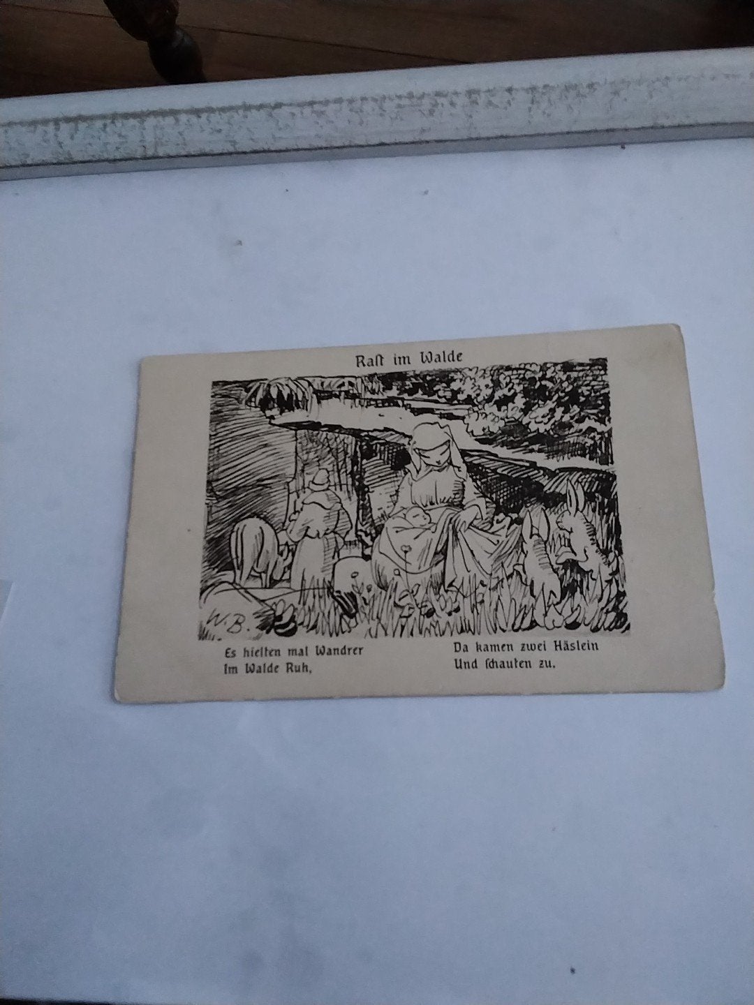 Oude Duitse prentbriefkaart 'Rast im Walde' -, Ophalen of Verzenden, Voor 1920, Gelopen
