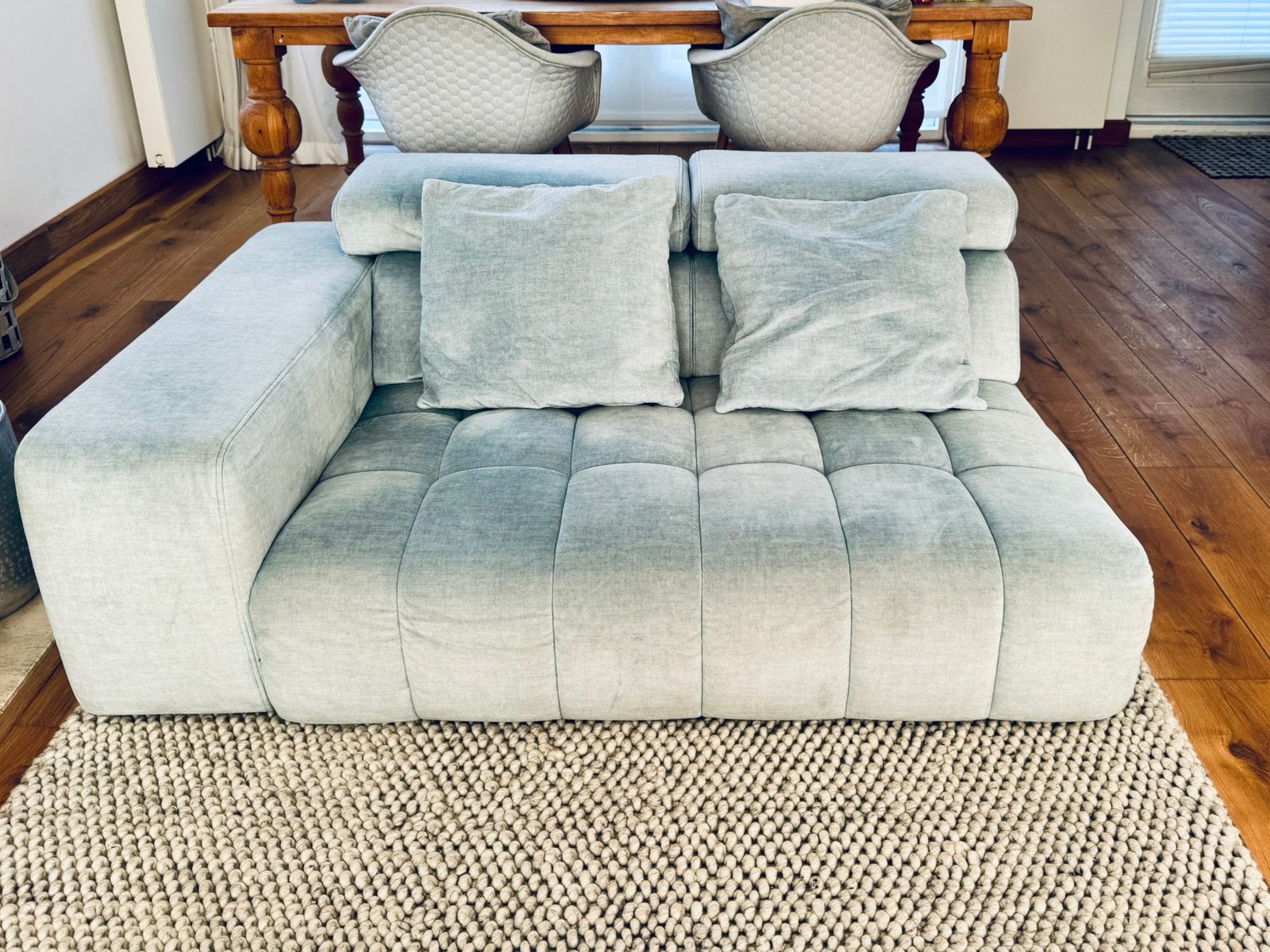 Grijs/groene Sofabank met verstelbare hoofdkussens, Huis en Inrichting, Ophalen, 100 tot 125 cm, 150 tot 200 cm, Tweepersoons