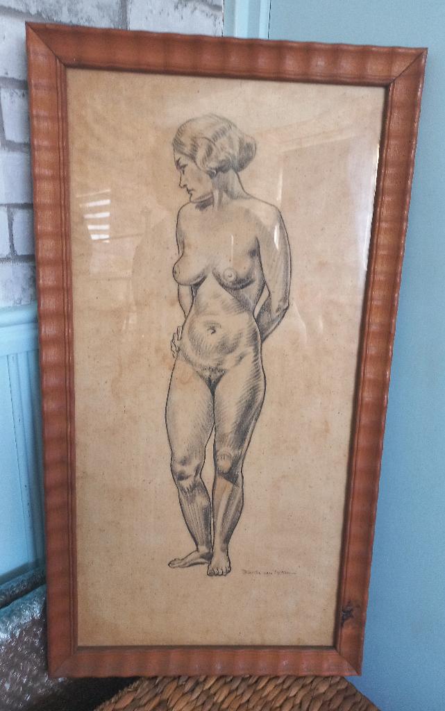Ingelijste tekening vrouwelijk naakt van Karel van Seben, Ophalen of Verzenden