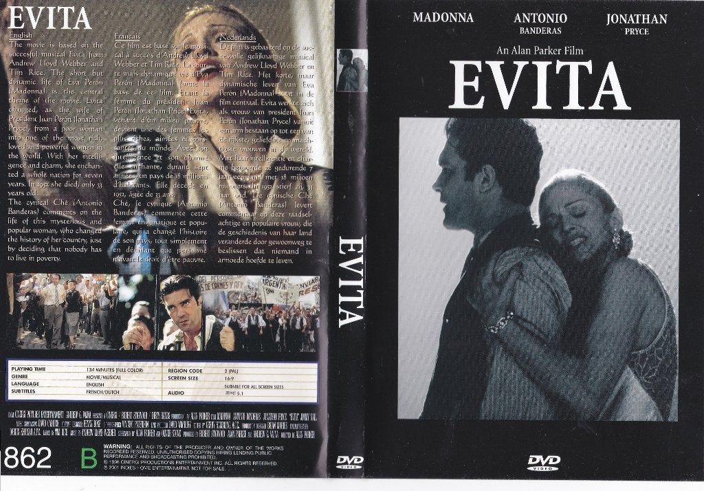 Evita (Madonna Antonio Banderas), Engels, Waargebeurd drama, Alle leeftijden, Nederlands