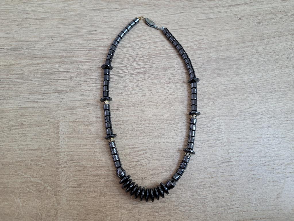 Antraciet ketting zware kwaliteit kralen ~ NH0602, Sieraden, Tassen en Uiterlijk, Kettingen, Zo goed als nieuw, Overige materialen