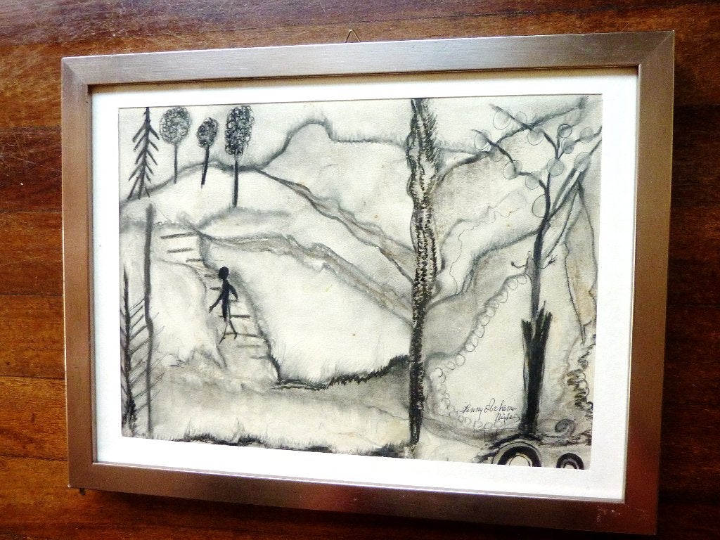Mooie tekening van Henny Arkema van de Groninger Ploeg, Antiek en Kunst, Ophalen of Verzenden, Surrealisme, Tekening, Landschap
