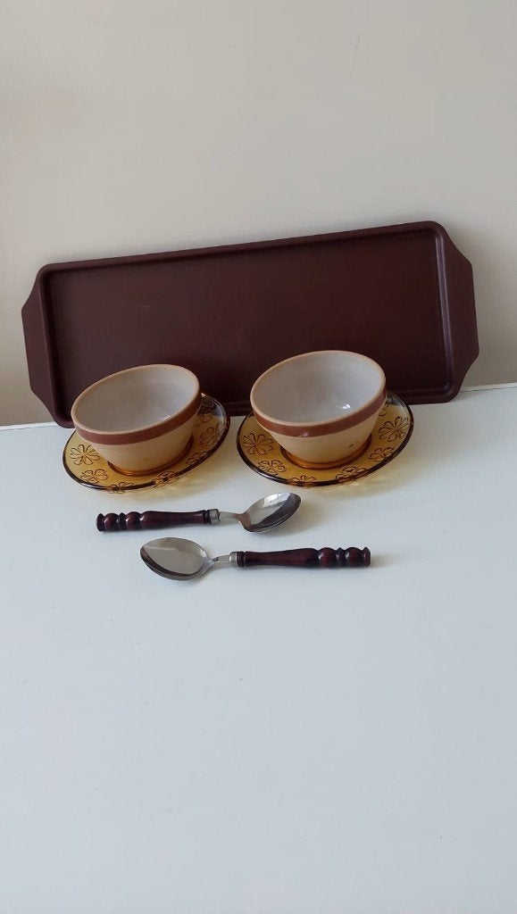 Vintage Jaren 70 Keramiek Soep/Borrel set (7-delig) – NIEUW, Eu, Overige merken, Eu, Keramiek