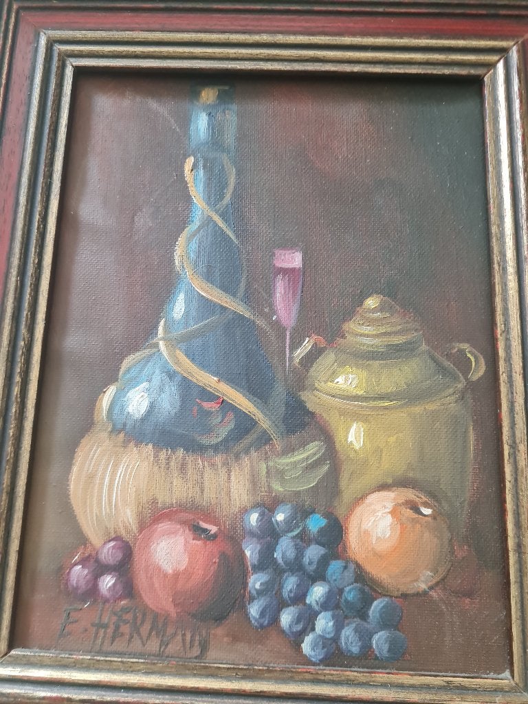 Klein olieverf schilderijtje op doek, Doek, Stilleven, Ophalen of Verzenden, Klassiek