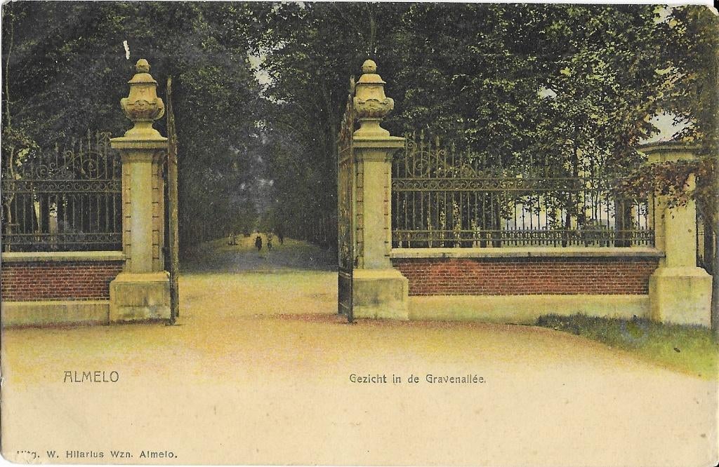 Almelo, Gravenallee, ingang, toegangspalen, hek, hekwerk, Verzenden, Voor 1920, Gelopen, Overijssel