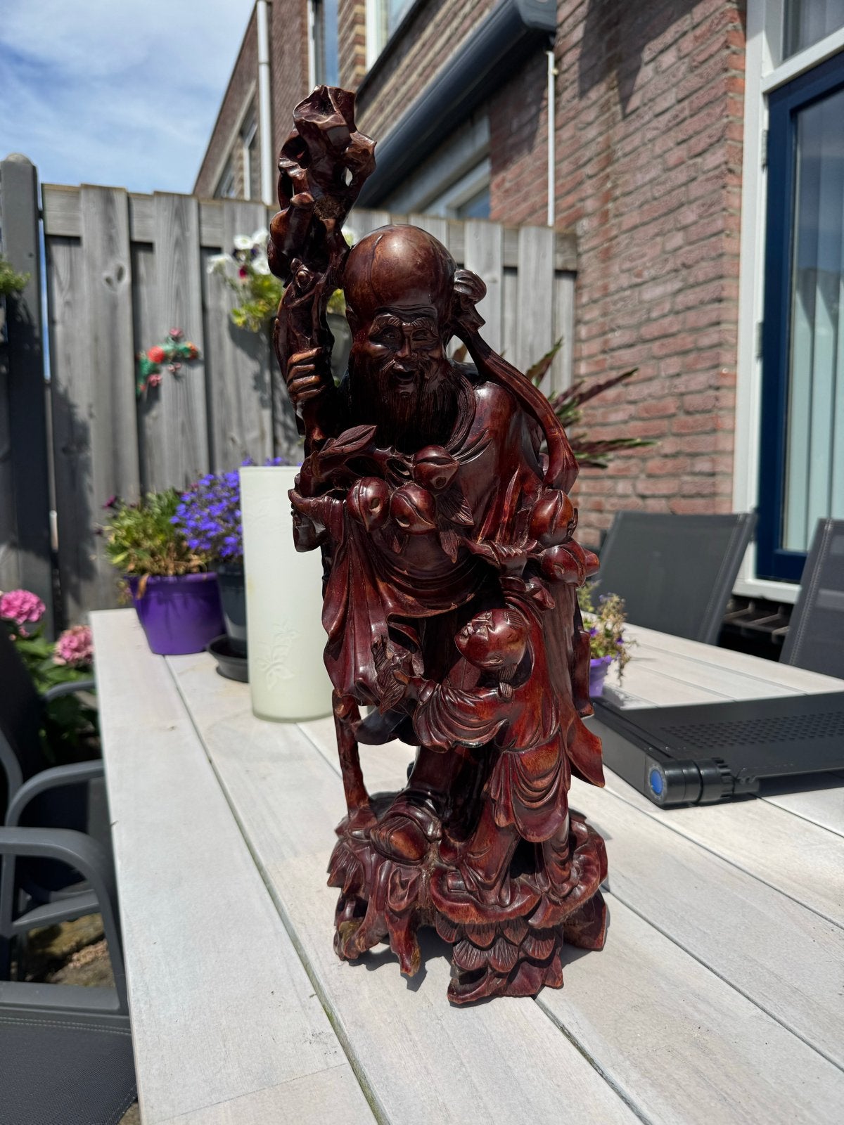 Chinees houtsnijwerk van Shou Lao (Shou Xing), Antiek en Kunst, Ophalen, Houtsnijwerk, Handgemaakt, 20 - 50 cm