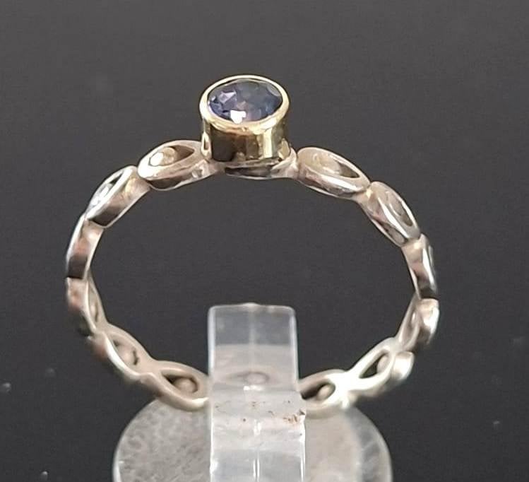 Prachtige 14-Kt goud & Sterling Zilver Saffier Ring, Ophalen of Verzenden, Zilver, Ring, Met edelsteen