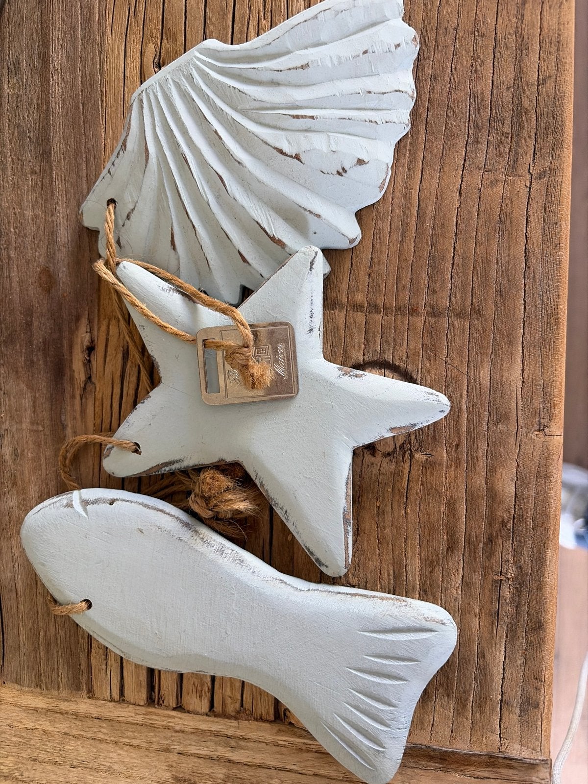 Decoratieve houten schelp, ster en vis - Maritieme stijl, Hout, Ophalen of Verzenden, Wit, Landelijk