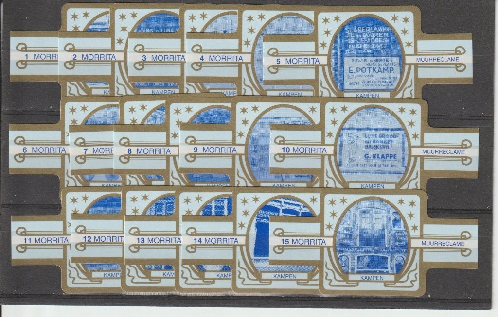 reeks 1933   muurreclame  1-15   sigarenbanden, Verzamelen, Ophalen of Verzenden, Zo goed als nieuw, Sigarenbandjes