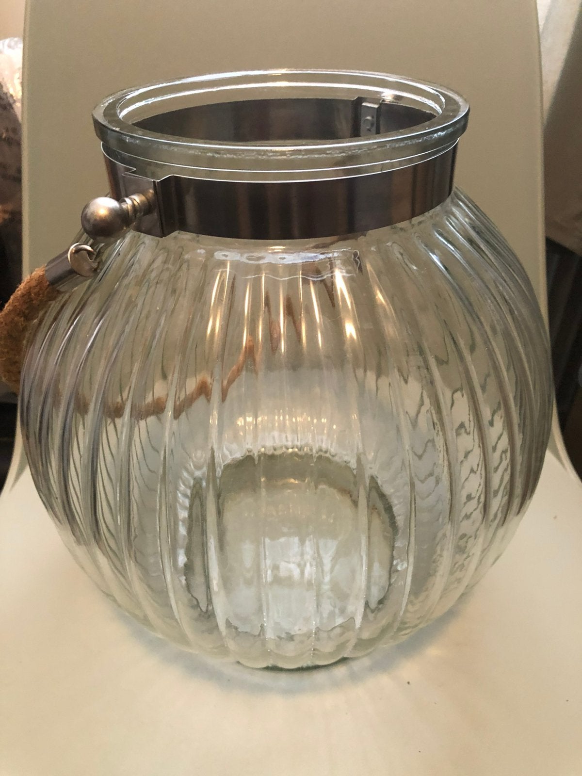 Leuke grote glazen vaas / windlicht met koord, Ophalen, Zo goed als nieuw, Glas