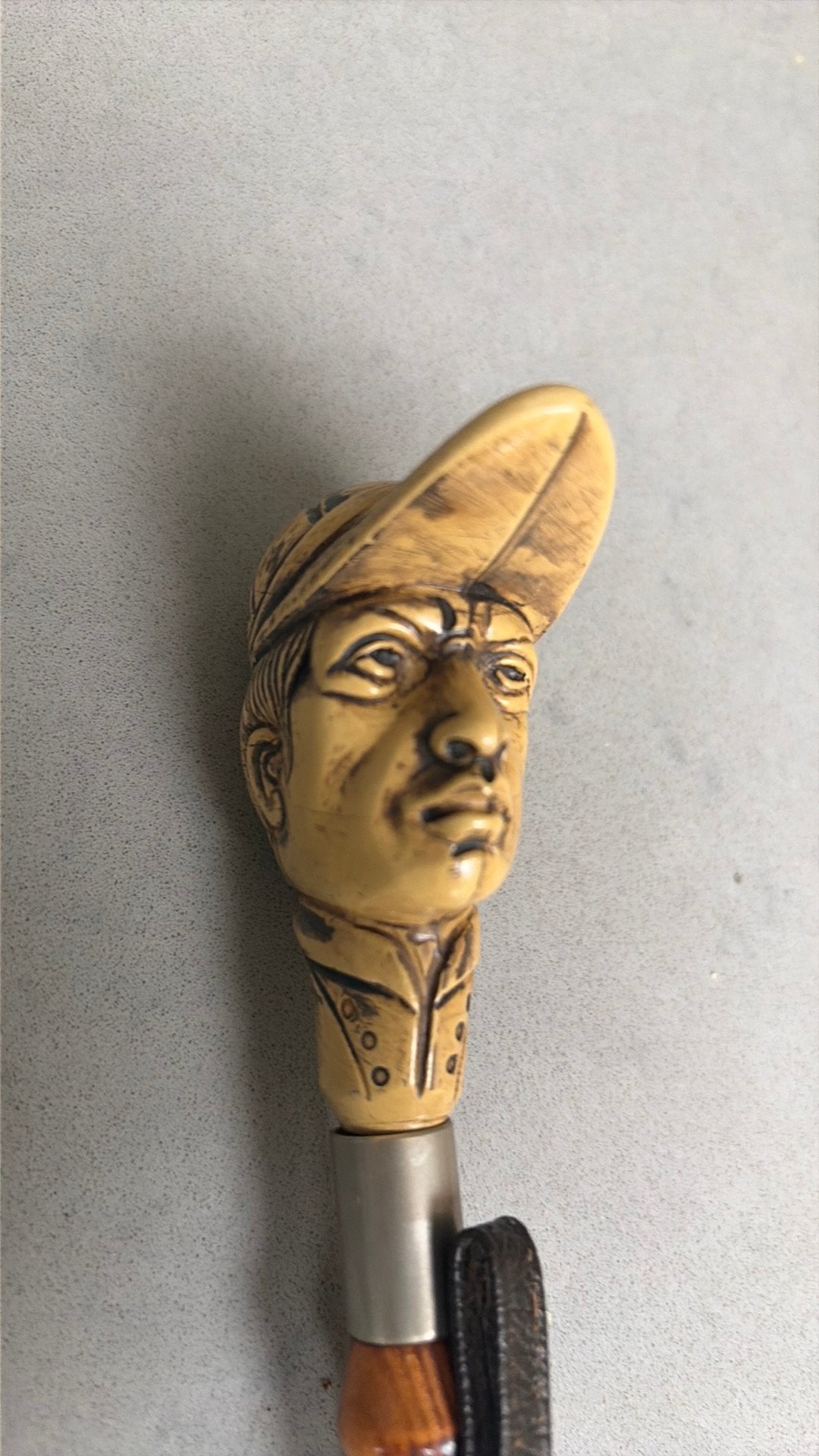 Vintage bamboe schoenlepel met militair hoofd, Antiek en Kunst, Ophalen of Verzenden