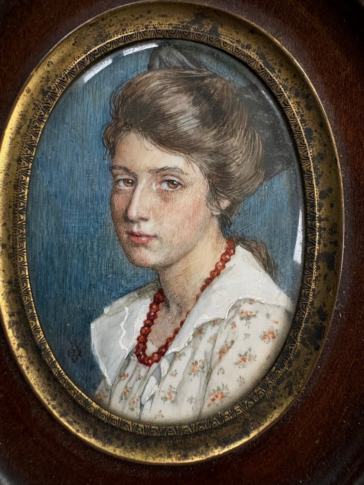 Antiek miniatuur portret van Elsa Woutersen-van Doesburgh, Portret of Personen, Ophalen of Verzenden, Papier, Ingelijst
