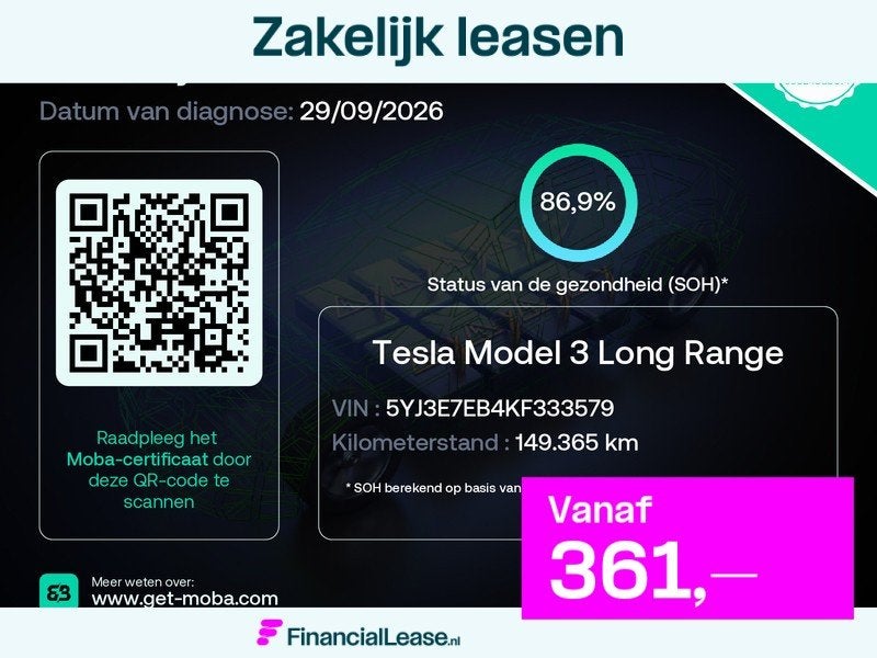 Tesla Model 3 Long Range AWD 75 kWh 87% SOH Trekhaak Rijklaa