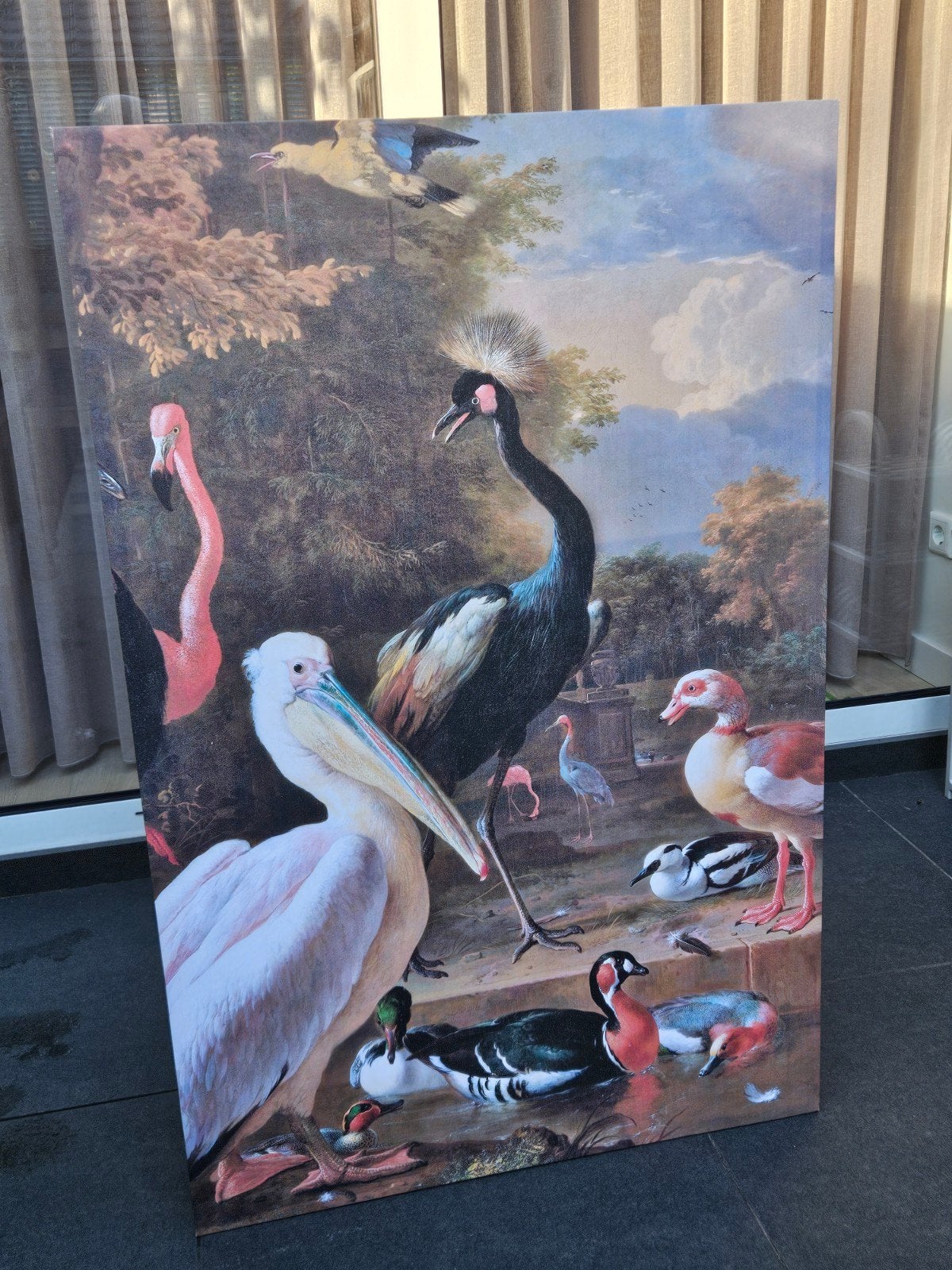 Prachtig canvas schilderij 75x125cm met vogels, Doek, Realistisch, Dieren, Ophalen of Verzenden