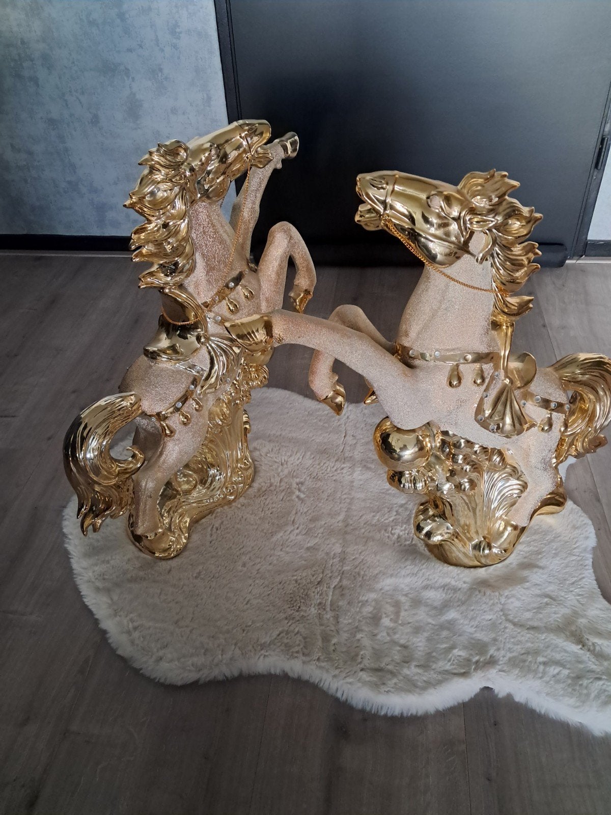 Set van 2 gouden paarden beelden - Anatolia Decor, Ophalen, Zoogdier, 20 - 50 cm, Beeld
