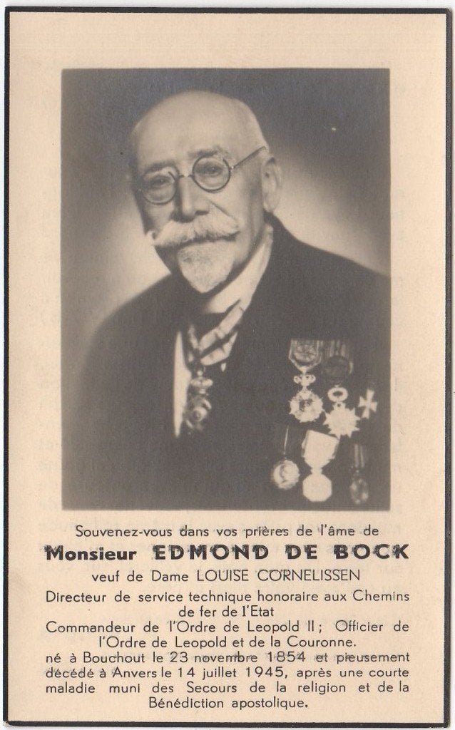 Edmond de Bock 1854 Bouchout + 1945 Anvers, 90 jaar oud, Verzamelen, Bidprentjes en Rouwkaarten, Verzenden