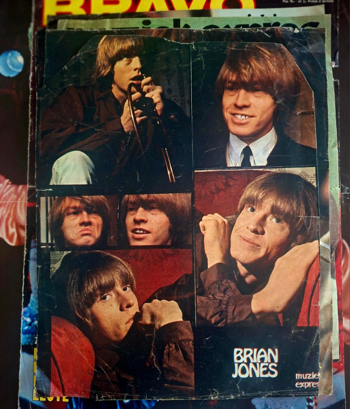 Brian Jones Muziek Expres Poster - The Rolling Stones, Ophalen of Verzenden, Gelezen, Artiest, Muziek Expres