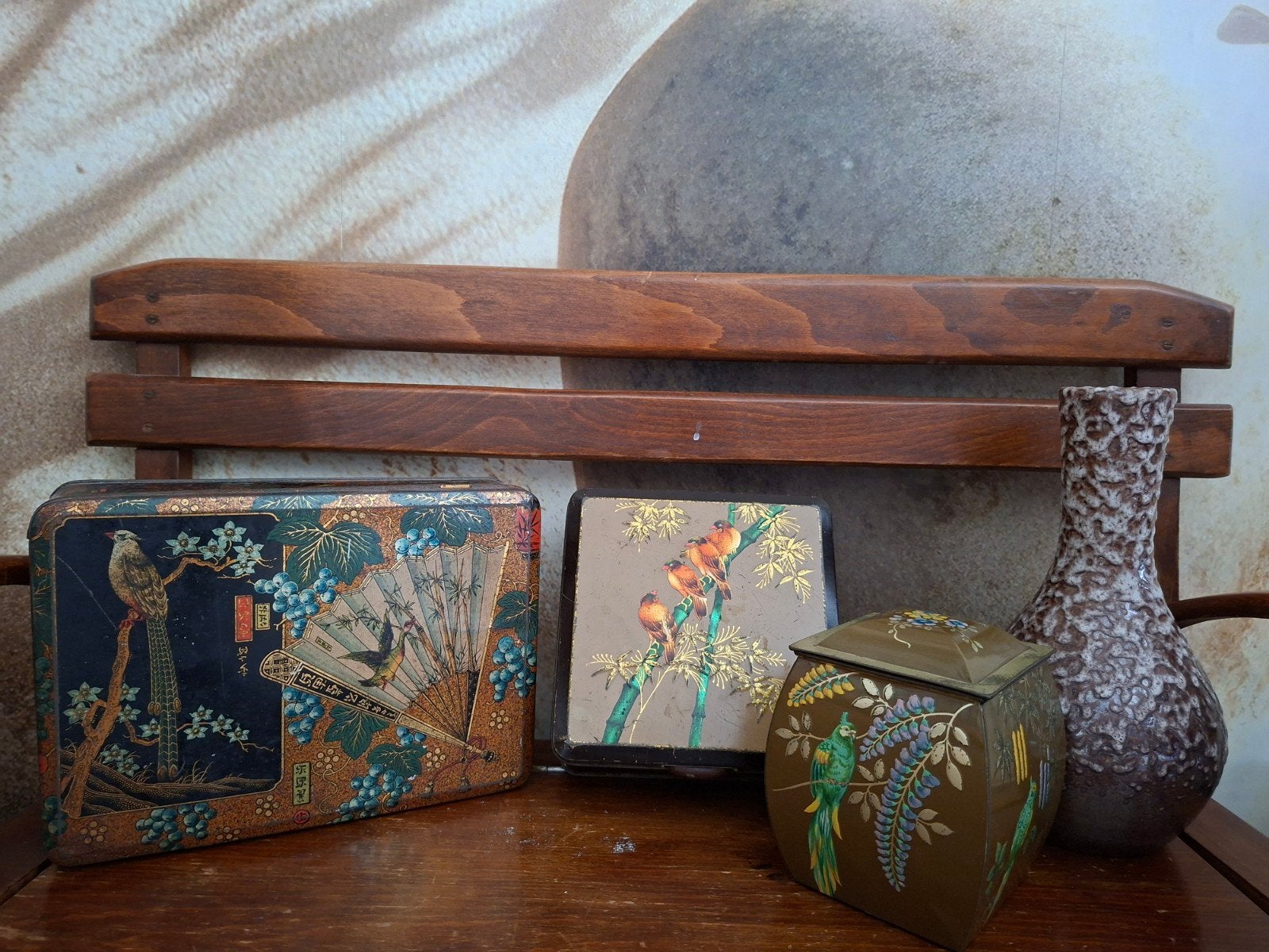 Vintage Japanse Blikken en Vaas - Decoratieve Set, Ophalen of Verzenden