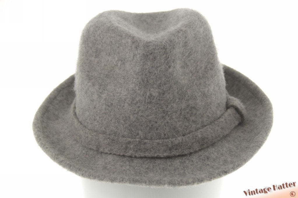 Vintage hoed Trilby Stradivarius gemengd grijs wolvilt 56, 56 of 57 cm (M, 7 of 7⅛ inch), Hoed, Ophalen of Verzenden, Stradivarius