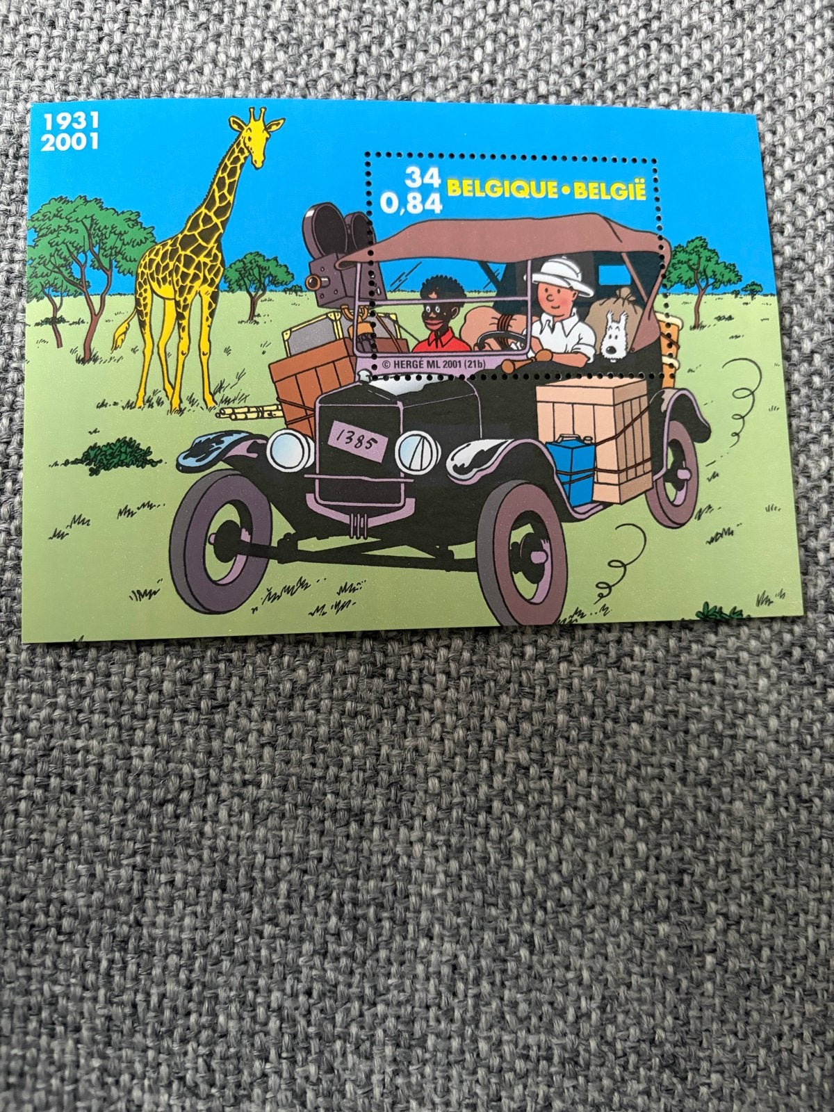 Kuifje in Afrika Postzegelvel België 2001, Frankeerzegel, Ophalen of Verzenden, Zonder stempel, Postfris