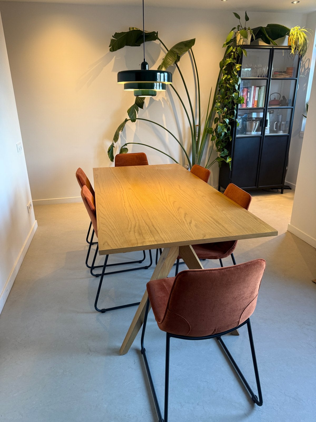 Eikenhouten eettafel met 6  stoelen, Ophalen, Gebruikt, Eikenhout, 50 tot 100 cm