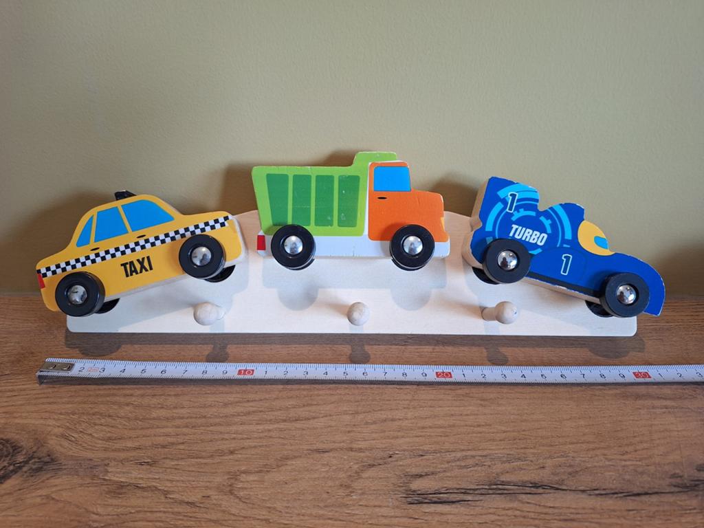 Houten kinderkapstok met Taxi, Vrachtwagen, Rac, Gebruikt, Ophalen of Verzenden, Minder dan 100 cm, Kinderkapstok