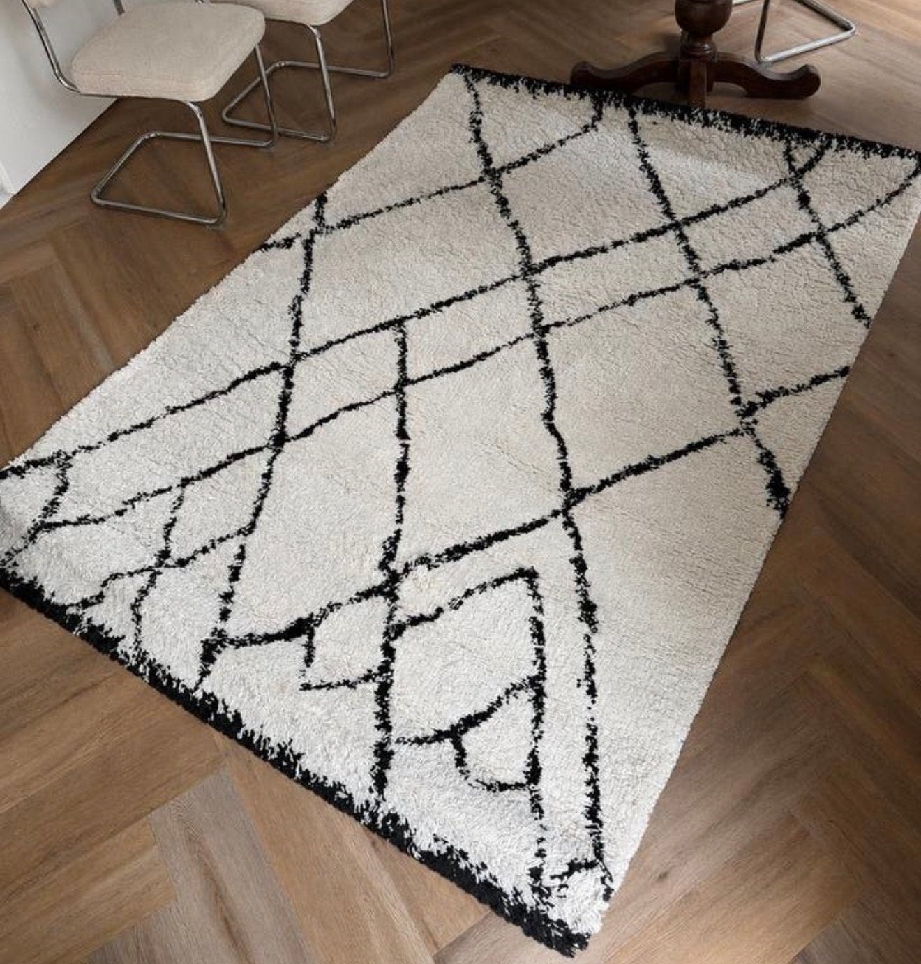 Modern Scandinavisch vloerkleed wit/zwart 230x160 cm, Ophalen, Wit, 150 tot 200 cm, 200 cm of meer