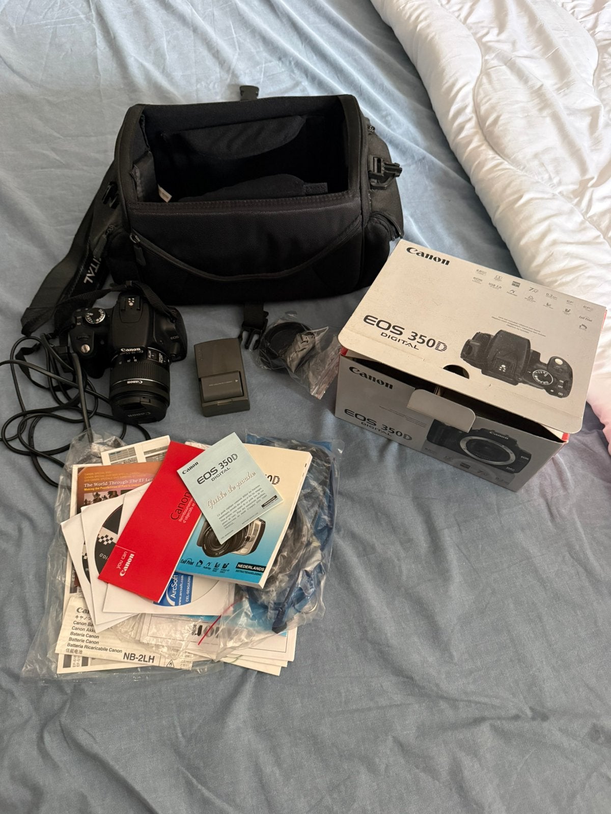 Te koop: Canon EOS 350D + lens + complete set accessoires, Gebruikt, Spiegelreflex, Canon, Ophalen of Verzenden