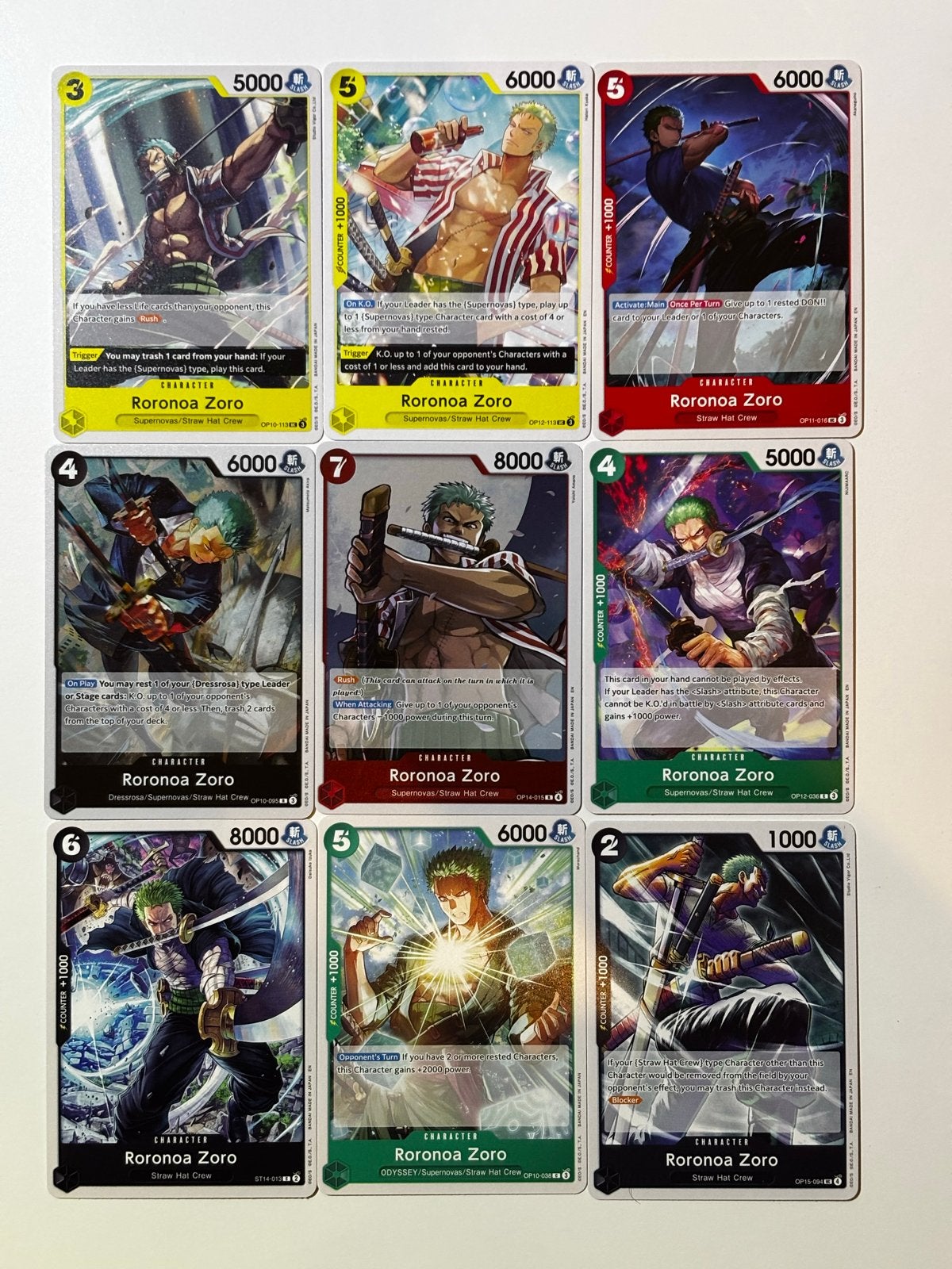 One Piece Card Game Roronoa Zoro Collectie (9 kaarten), Verzenden, Zo goed als nieuw, Meerdere kaarten