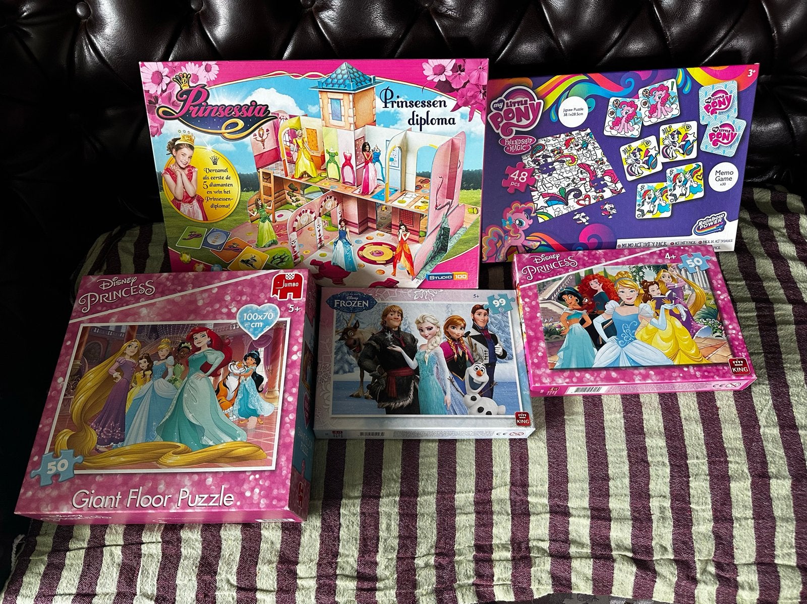 Grote set Disney prinsessen en Frozen puzzels en spellen, Ophalen, Meer dan 50 stukjes, Gebruikt, 4 tot 6 jaar