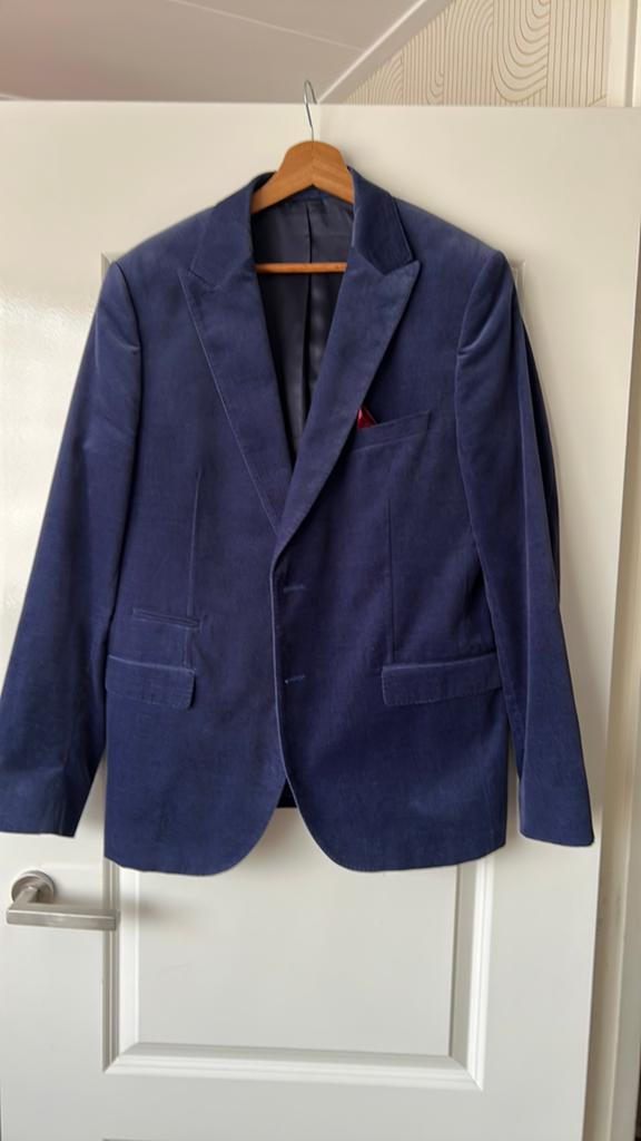 mooi donkerblauw colbert  fluweel cavallaro Napoli maat 54, Ophalen of Verzenden, Zo goed als nieuw, Maat 52/54 (L), Blauw