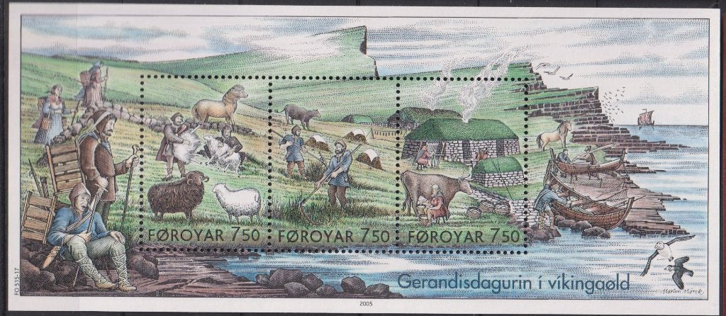 Faeröer 2005 Blok Vikingen Boerderij Veeteelt koe schaap, Verzenden, Postfris, Dier of Natuur