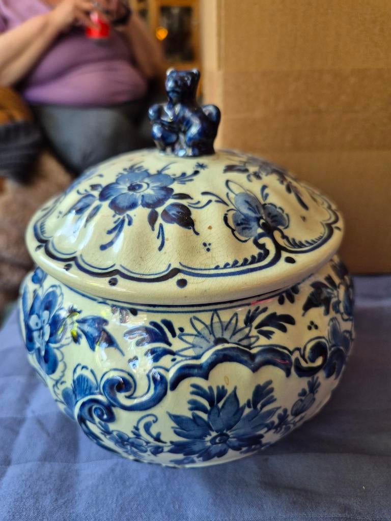 Antieke Delfts Blauwe Suikerpot met Deksel - Holland, Ophalen of Verzenden
