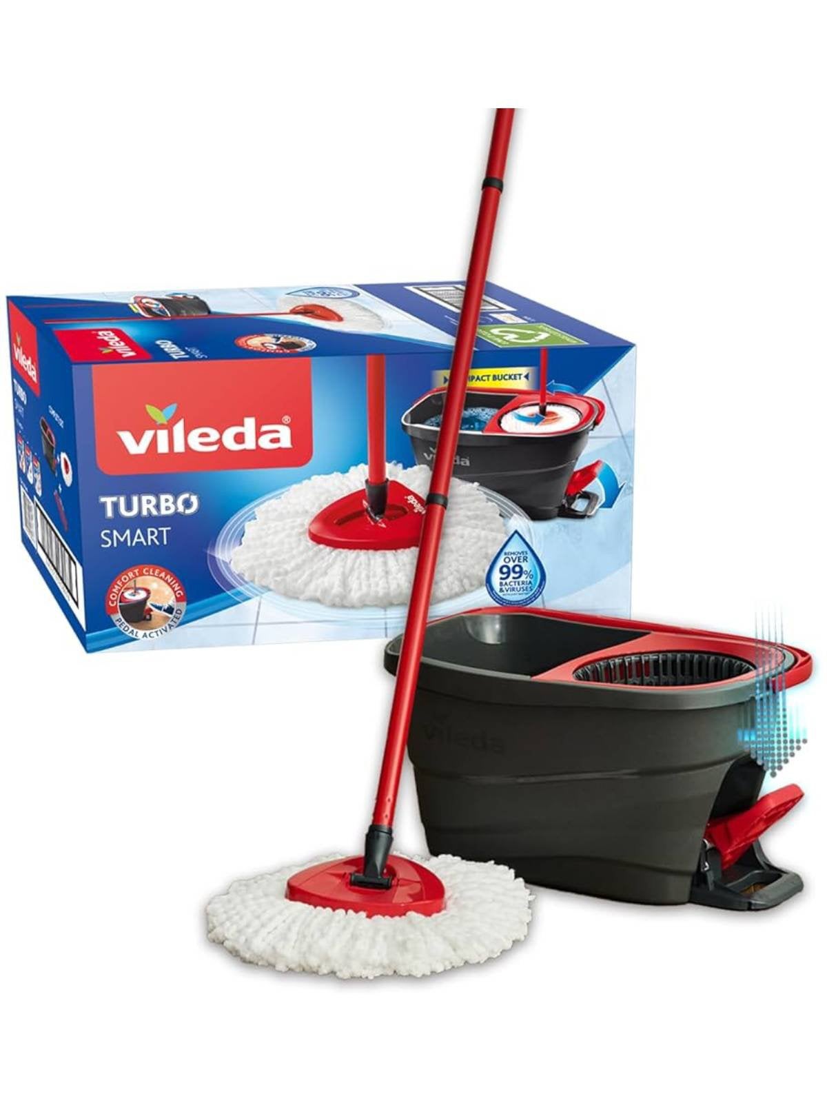 Vileda Turbo Spin Smart mop en emmer set, Ophalen, Dweilemmer, -bak, of -wagen