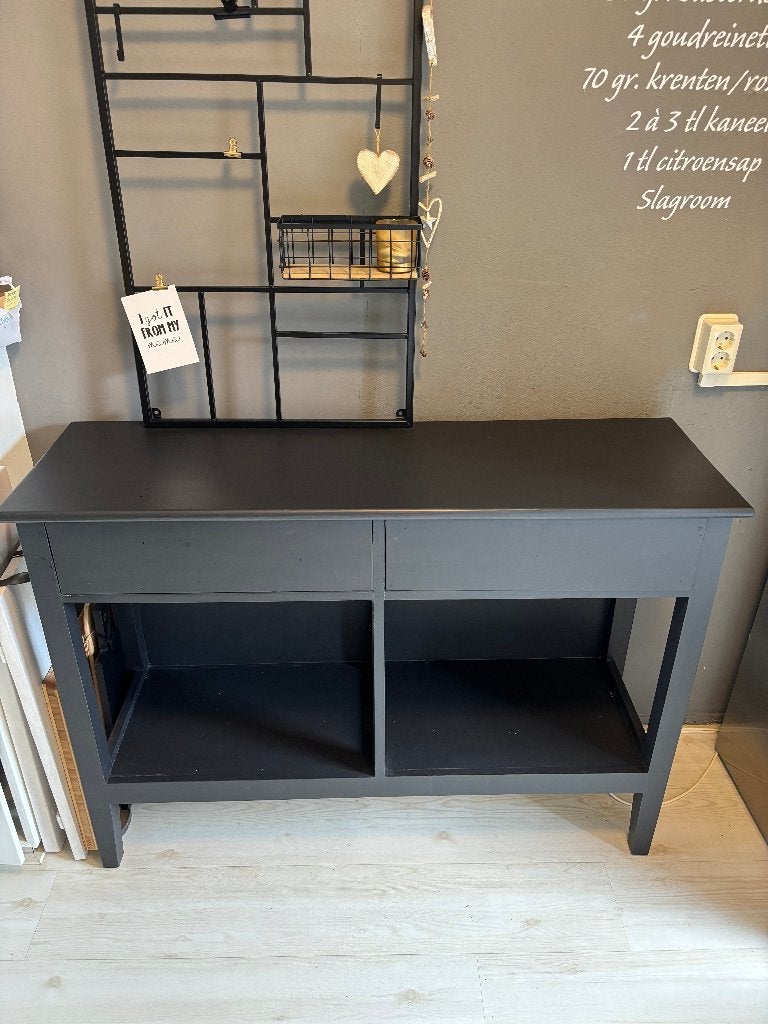 Zwart dressoir met lades en open vakken, Huis en Inrichting, Tafels | Sidetables, Ophalen, Gebruikt, 100 tot 150 cm, Modern
