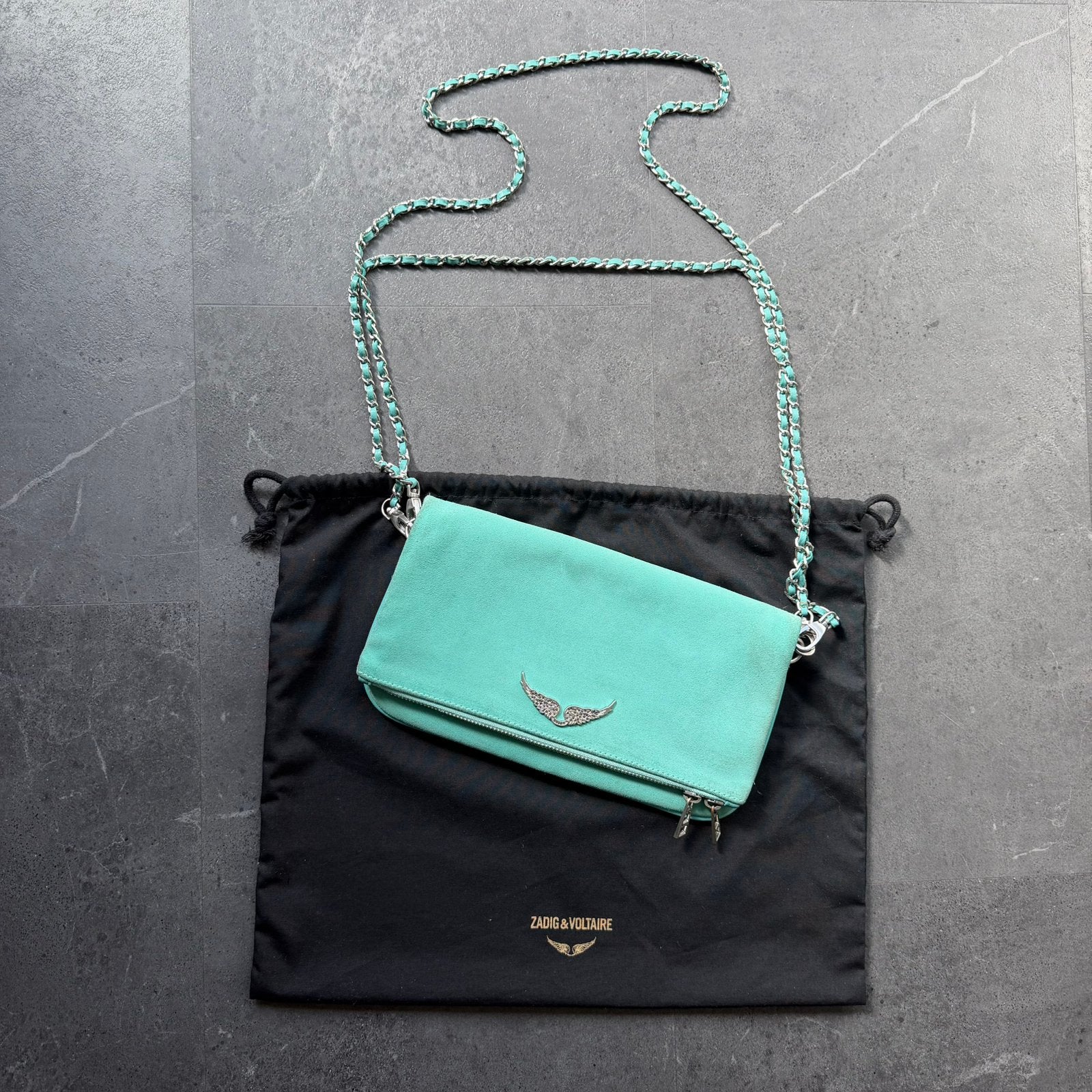 Zadig & Voltaire – Dames Draagtas | Turquoise Suède, Ophalen, Zo goed als nieuw, Zwart, Schoudertasje
