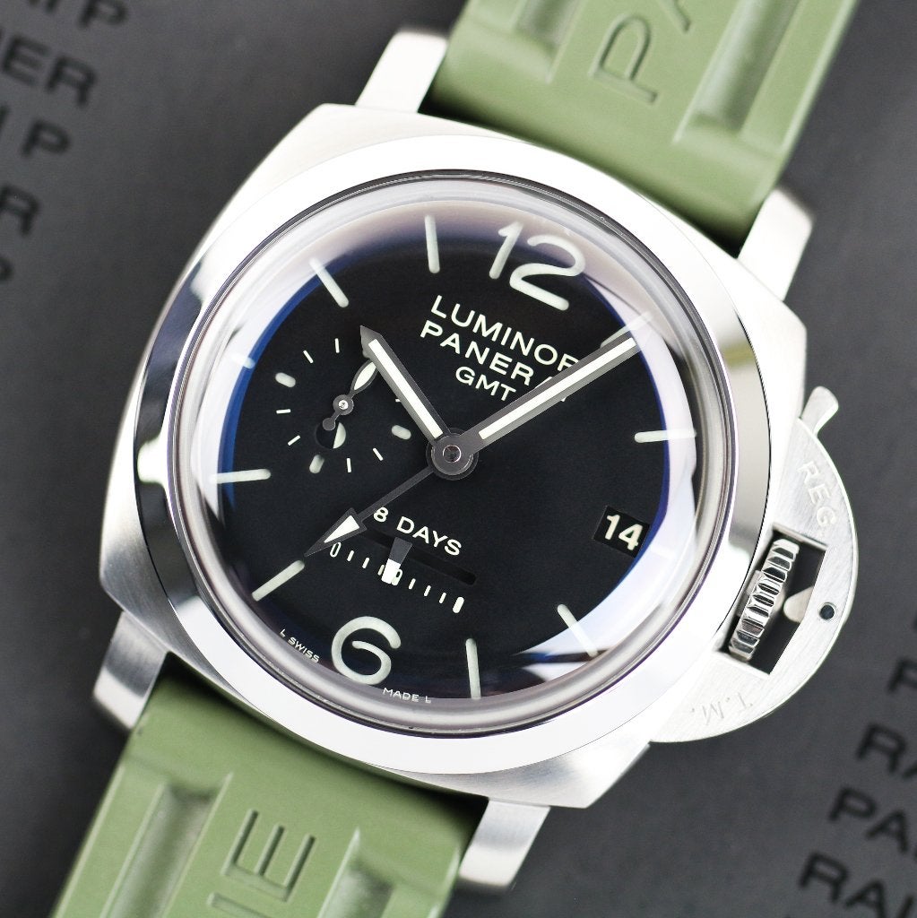 Panerai Luminor 8 Days GMT Dot dial 44 (Zeer goed/ 2008), Overige merken, Staal, Polshorloge, Kunststof