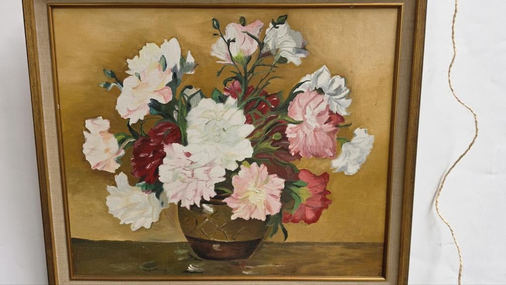 . Hurkmans | Groot Bloemstilleven | Olieverf op Doek, Antiek en Kunst, Ophalen of Verzenden